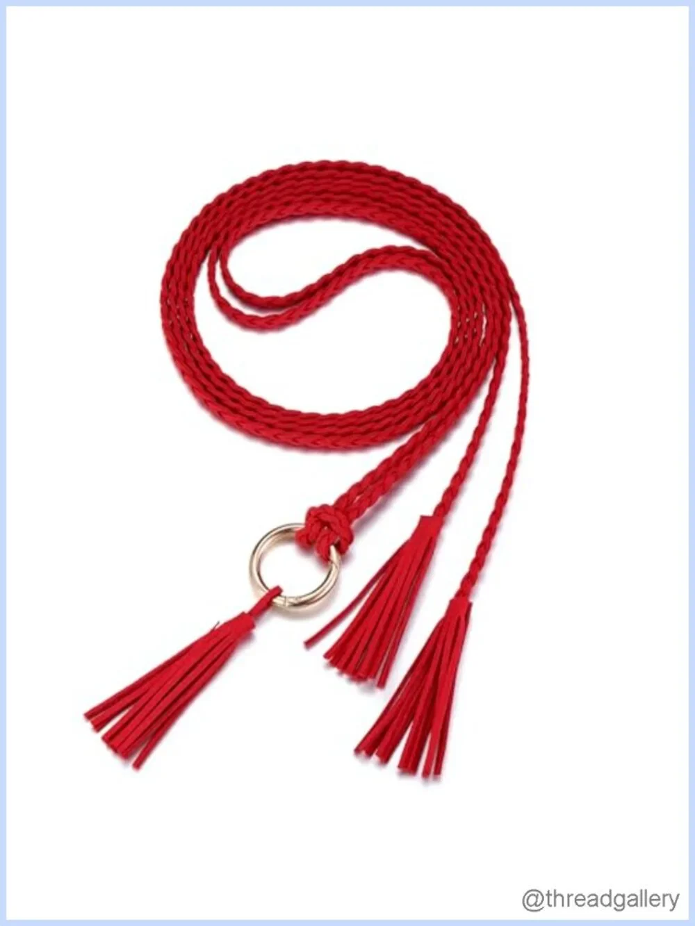 Women's Tassel Braided Waist Belt PU Leather Rope Tie Skinny Woven Wooden Beads